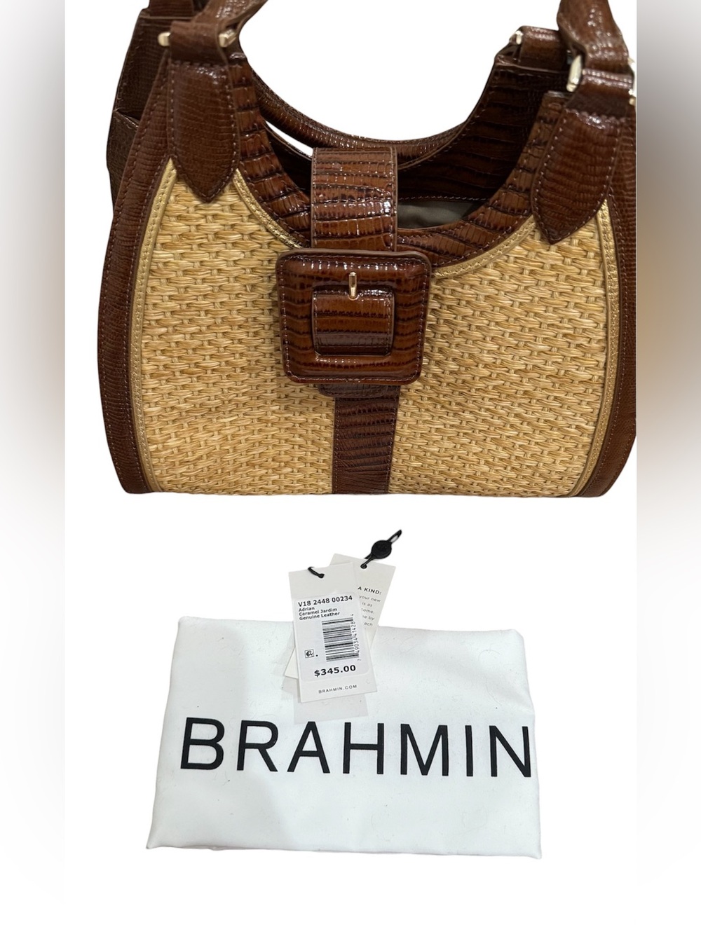 NWT Brahmin Adrian Jardim satchel bag with raffia and croc-embossed leather - Picture 7 of 9